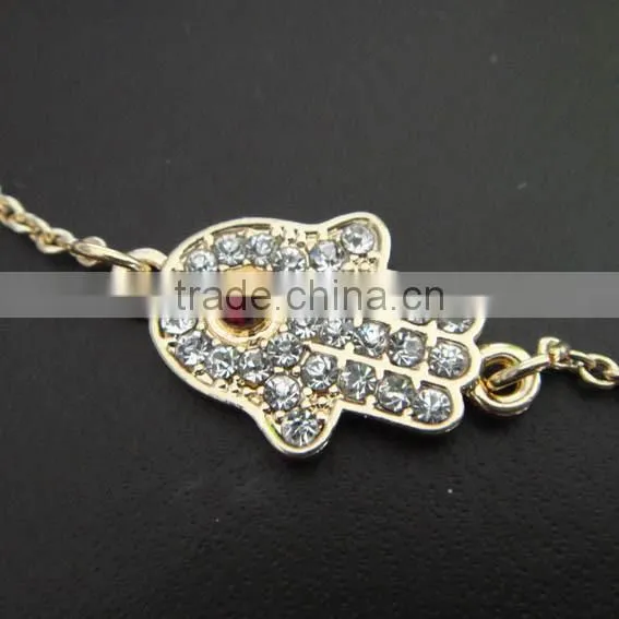 Rhinestone Paved Hamsa Hand Fatima Hand Evil Eye Charm Bracelet High Quality Goldfill Chain Bracelet photo-3