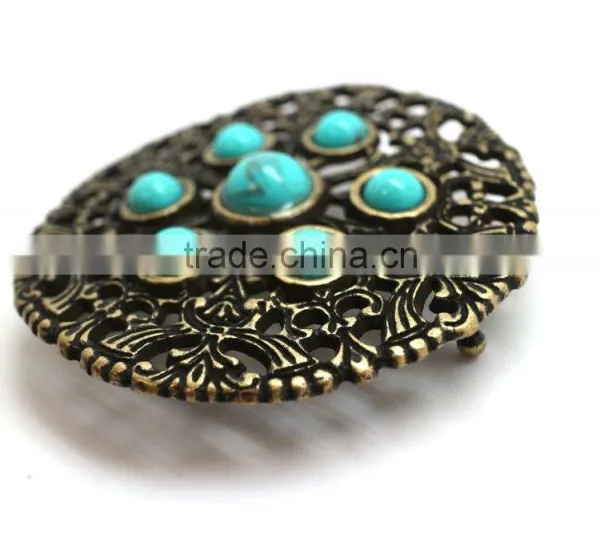3.5 Inch Round Hot Sale Embellished Buckle for Belts, Zinc Alloy Embellishment Design With Turquoise photo-3