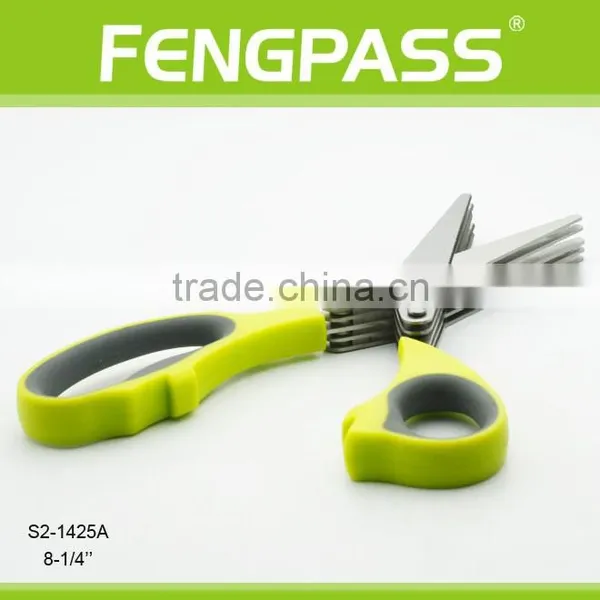 S2-1425A 8-1/2'' Best Seller Soft Rubber Handle With Stainless Steel 5 Blades Herb Scissors photo-4