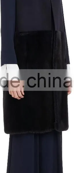Women Black Round Neck Mink Fur Bottom Vests Customized photo-2