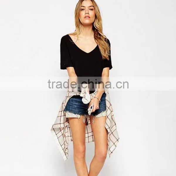 Sexy V-neck Women's Cotton T-shirt Custom Wholesale From Ningbo photo-3