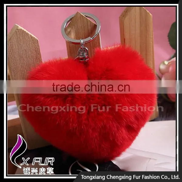 CX-R-46 Shape Of Love Heart Key Chain Rex Rabbit Fur Custom Keychain photo-2
