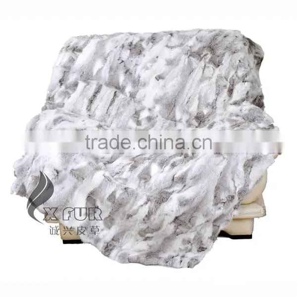 CX-D-11F Blue Patchwork Winter Genuine Rabbit Fur Fashion Rugs Throw photo-5