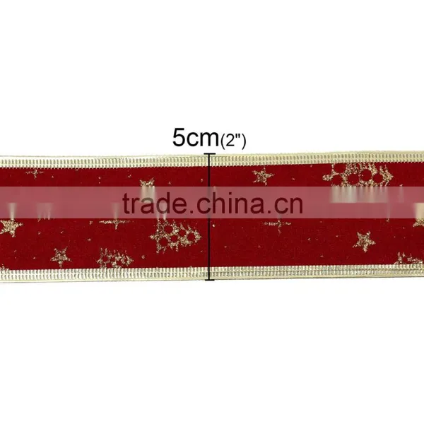 Red Tree Star Pattern Velvet Satin Ribbon For Christmas Decor photo-3