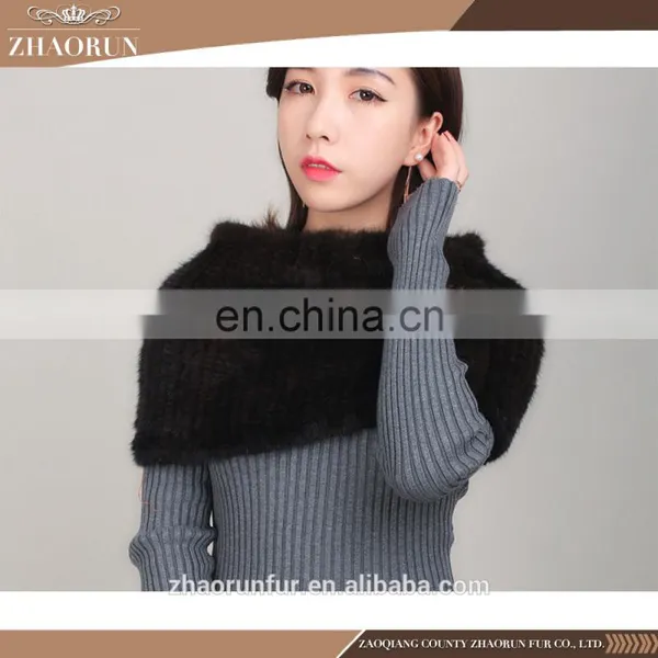 Genuine Colorful Knitted Mink Fur Scarf Real Mink Fur Snood photo-3