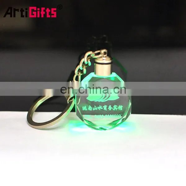 Custom Lucky Laser Engraving Glass Bottle Photo Crystal Led Light Keychain With Charms photo-2
