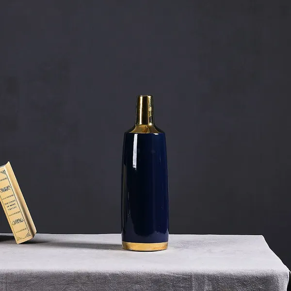 Nordic Style Electroplate Hand Made Blue Jingdezhen Ceramic Vase For Soft Decor photo-3