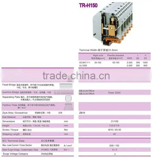 31.0mm Heavy Duty DIN Rail Terminal Blocks With 285A High Current PCB Terminal Blocks photo-2