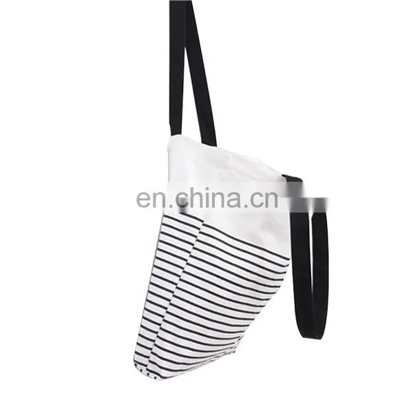Wholesale Shopping Cotton Canvas Stripe Women Carrying Tote Bag With Bottom photo-5