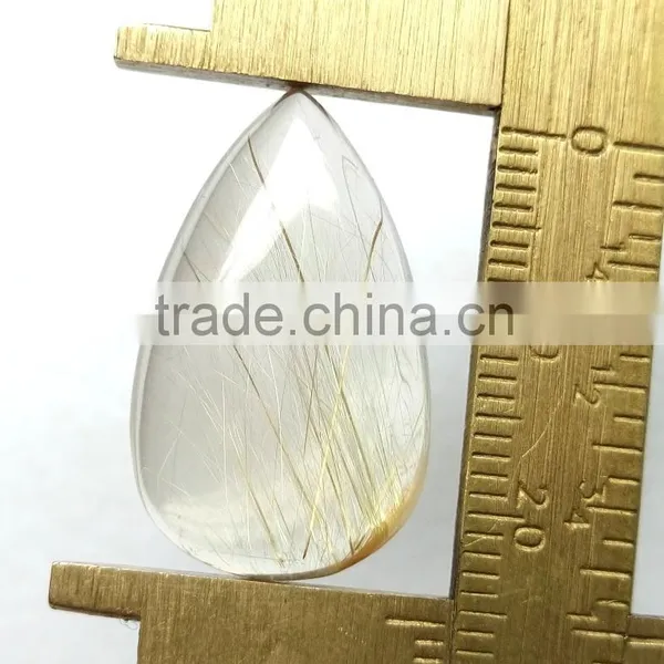 Pear Golden Rutile Stone / Natural Rutile Cabochon Gemstone / Rutilated Quartz / photo-2