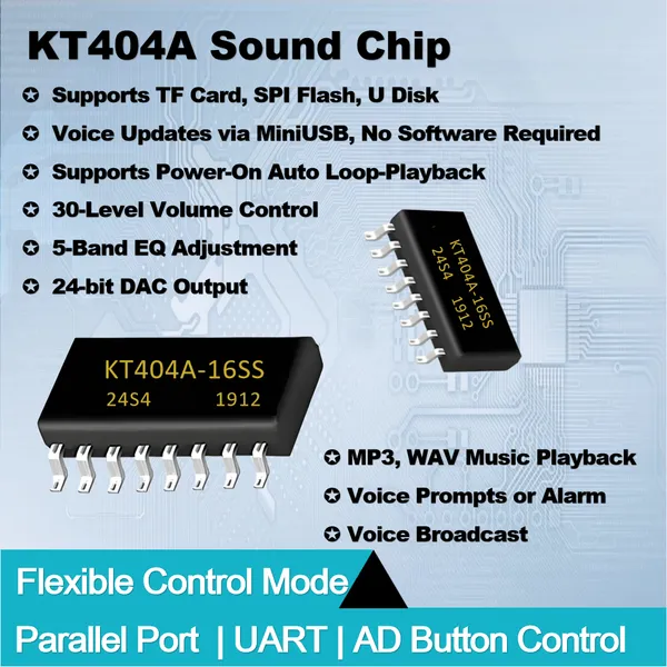KT404A Programmable Sound Chip UART Control Voice Chip U Disk Flash TF Card Playback Charging Audio Board Music Playback Voice Prompt Alarm Broadcast