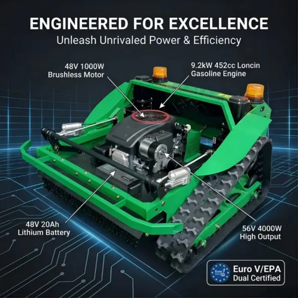 Vigorun VTLM800 Remote Control All Terrain Mower Forced Lubrication Engine Rubber Track Remote Grass Cutting Machine