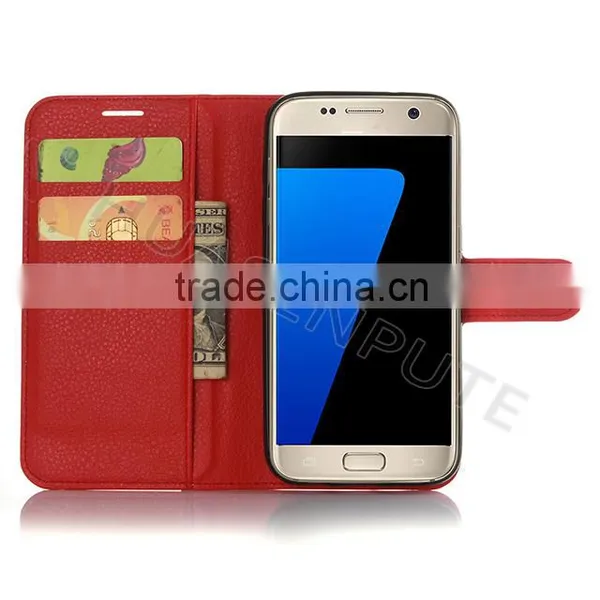 Wholesales Lichee Pattern Flip PU Leather Wallet Case Cover For for Samsung S7 photo-3