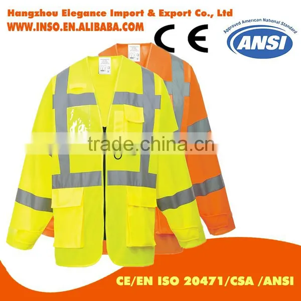 Yellow Hi Visibility Long Sleeve Safety Vest Waistcoat EN20471 - High Viz Vis photo-2