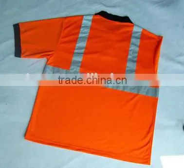 Fluorescent Orange Color High Visibility Safety Polo Shirt Summer Running Reflective Walking Shirt photo-2