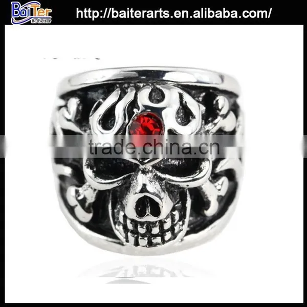 Wholesale Vintage Titanium Blue Stone Skull Ring photo-3