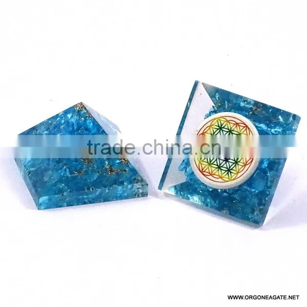 Blue Onyx Baby Orgone Pyramid With Flower Of Life | Orgonite Agate photo-4