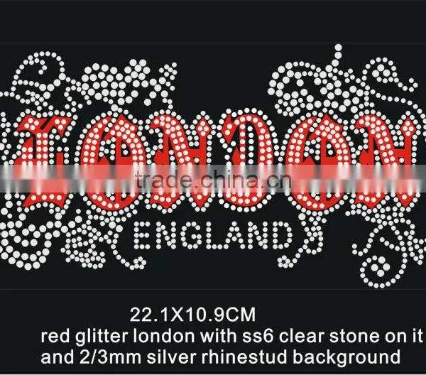 machine cut red glitter transfer with spark crystal rhinestone hotfix motif