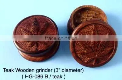 Carved Leaf Teak Wood Grinder