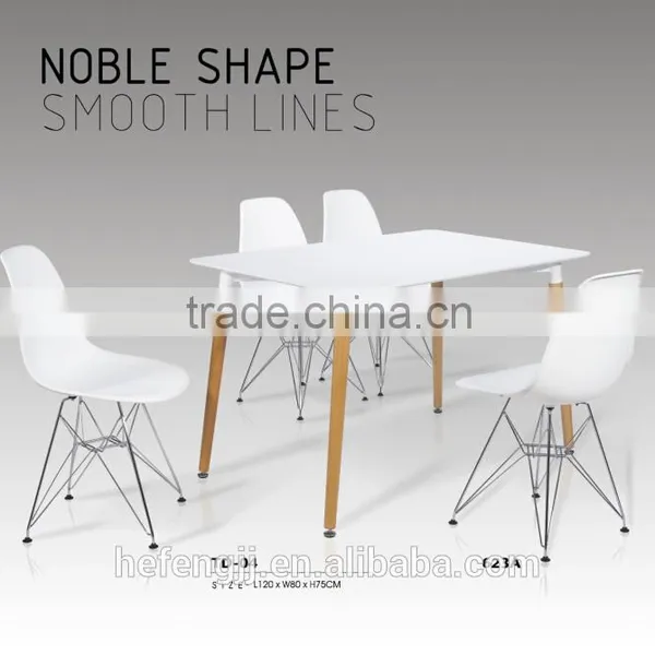 Wooden Dining Set With 4 White Plastic Chairs Dining Table