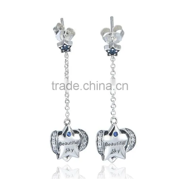 Long Fashion Design Raw Material Engraved Hanging Pave Diamond Earrings photo-5
