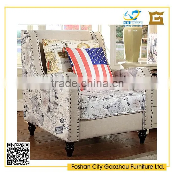 Modern Nordic Style Assorted Color Wooden Legs Fabric Tufted Sofa With Rivet for Living Room Furniture photo-4