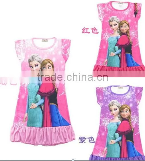 014 Europe and America Hot Selling Frozen Princess Dress Cosplay Costume Girls Night Dress