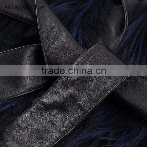 Hot Sale Dark Blue Sliver Fox Fur Vest With Leather Vest photo-5