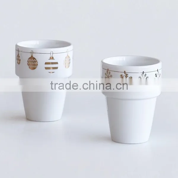 Set of 2 Stackable Coffee Cups, Porcelain With Decal Printing photo-3