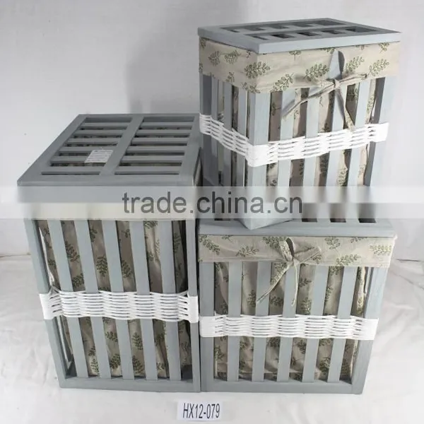 Household Essentials White Wood Open Slats Laundry Hamper With Lid and Cotton Liner photo-4