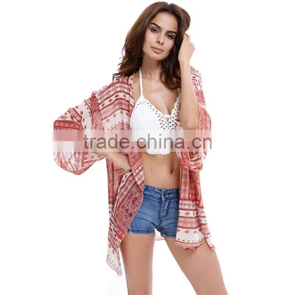 Sexy Women Swim Kaftan Beach Cover Up Women Chiffon Cover-ups Cardigan for Bikini photo-2