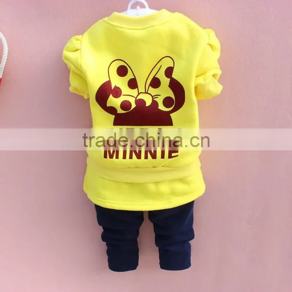 Girl's Cotton Minnie Design Printing Long Sleeved Fleece Suit photo-2