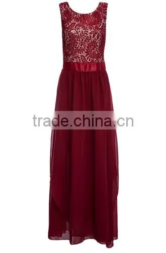 2016 Vintage Black Red Lady Elegant Sleeveless Summer Lace Patchwork Party Club Dress Round Neck Long Dress Party Dress photo-4