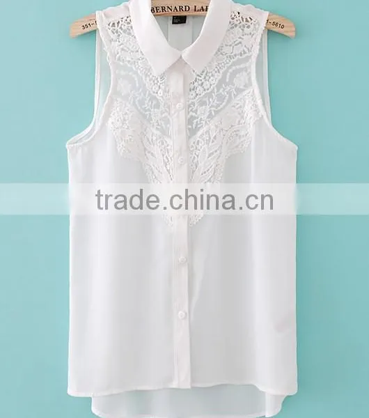 Sleeveless Lady Chiffon Blouse Tops Sexy Lace Blouse Tops for Woman photo-4
