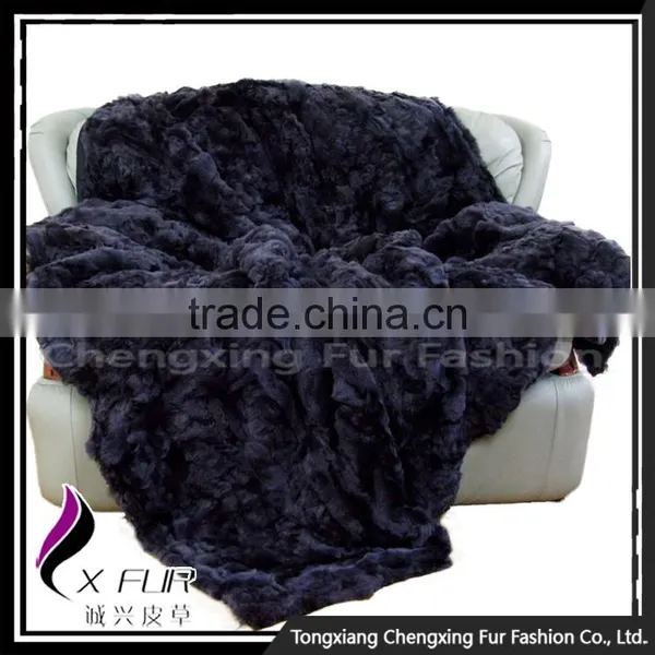 CX-D-03A Fur Throw Rex Rabbit Fur Royal Fluffy Blanket Genuine Fur Blanket photo-4