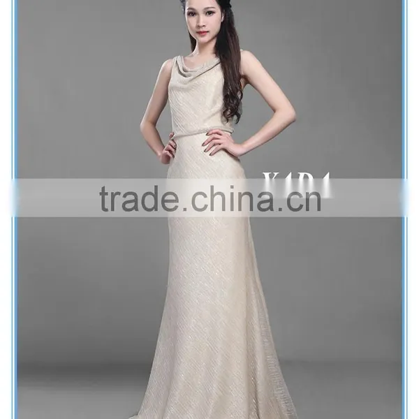 Flash Knitted Twill Fabric Cowl Neck Bias Cut Slim Ball Gown Evening Dress photo-3