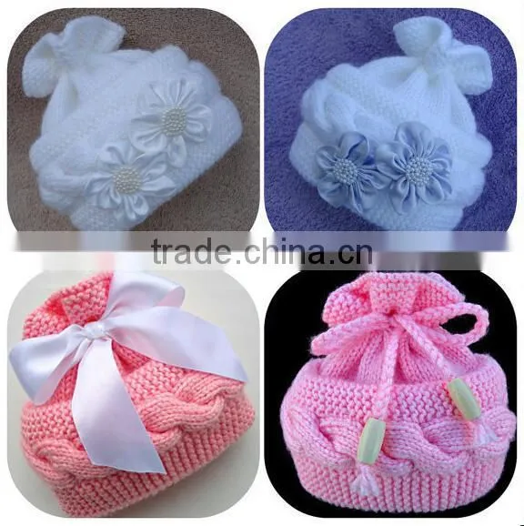 Wholesale Pure Colors Winter Knitting Beanies Baby Kids Bowknot Crochet Hats photo-2