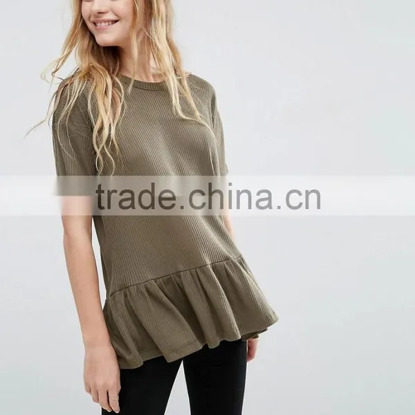 Fashion t Shirt Wholesale, t Shirt Ruffle Hem, Blank t Shirt