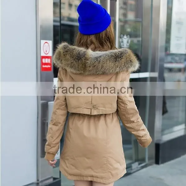 2015 New Fashion Long Waist Collect 100% Polyester Women Padded Jacket With Hoody photo-2