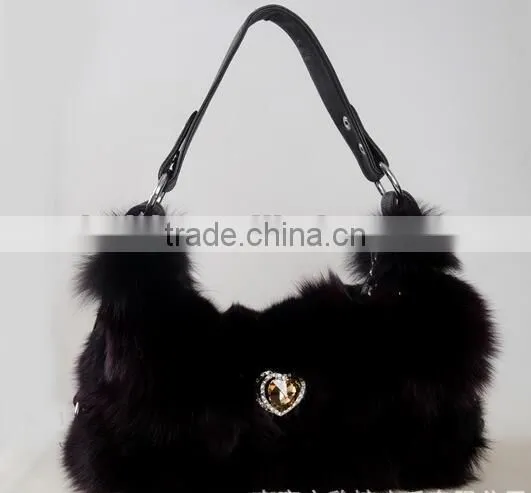High Quality Luxury Dye Fox Fur Handbag / Winter Wine Fox Fur Bag photo-4