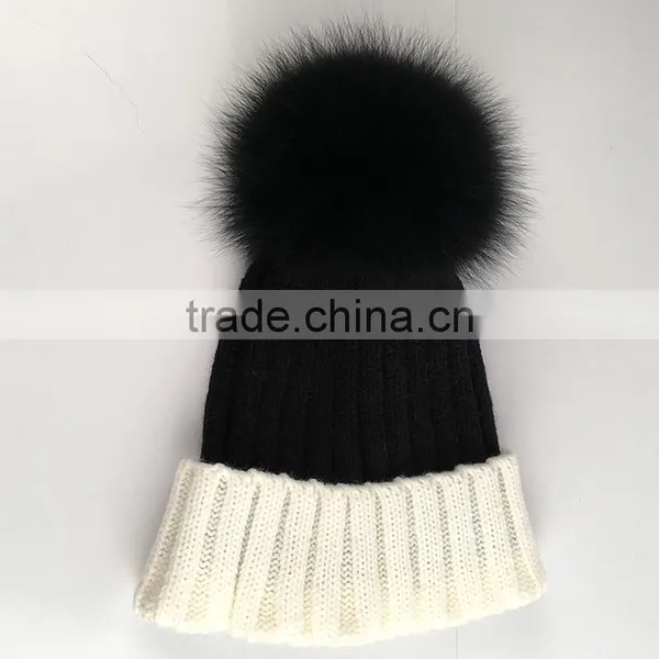 Myfur Classical Women Beanie Hat With Big Soft Real Fox Fur Pom Pom Knitting Cap photo-2