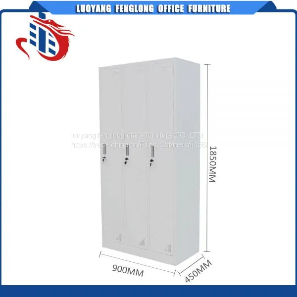 Modern Bedroom Almirah Wardrobe Design Powder Coated Steel 3 Door Vertical Hanging Clothes Storage Cabinet Locker photo-2