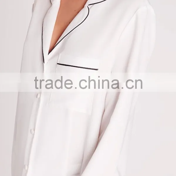New Arrival Contrast Pipi Pyjama Set Wholesale Adult Women Pajama White photo-6
