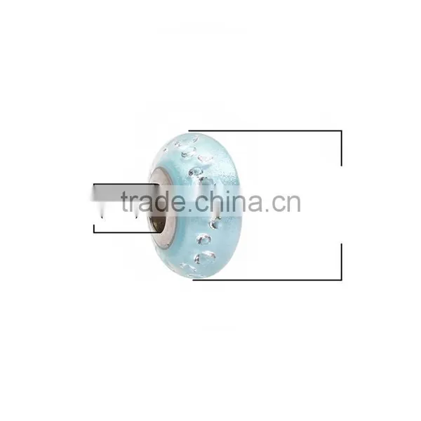 Lampwork Glass&Cubic Zirconia European Style Large Hole Charm Beads Round Green Blue Clear W/ Stainless Steel Silver Tone Core photo-2