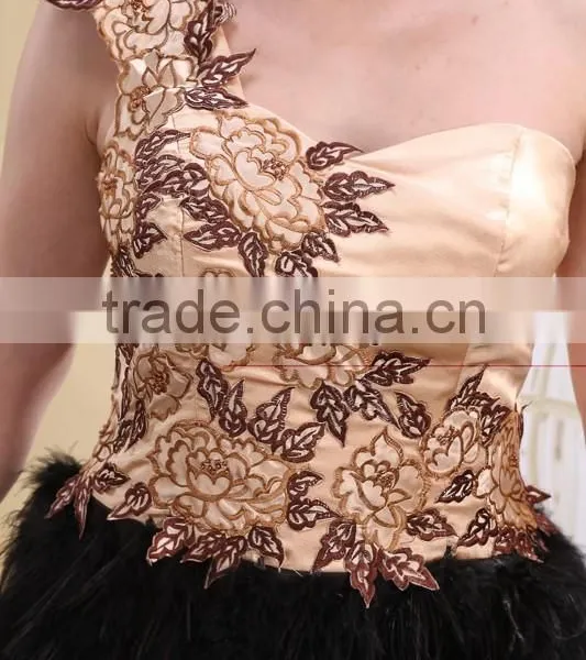 New Party Dress Prom Evening Dress New Design One Shoulder Appliqued Short Feather Cocktail Dress AS031 photo-2