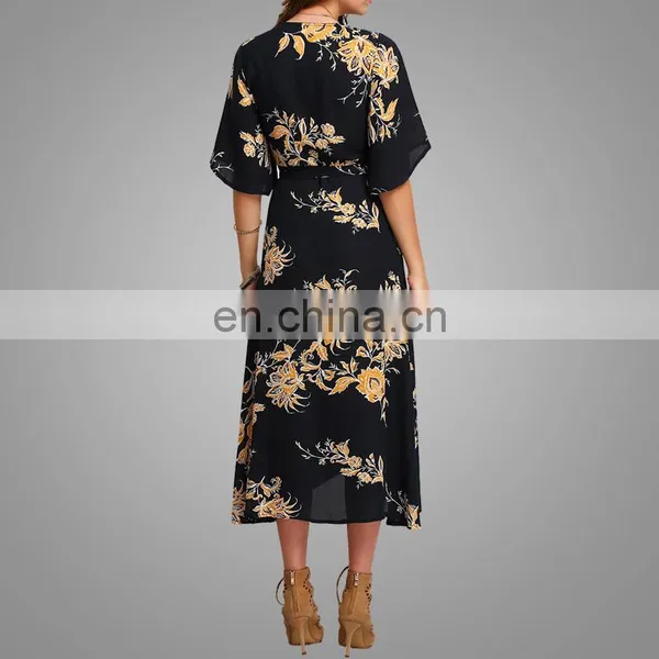 High Quality Chiffon Printing Dress Half Sleeves Ladies Dress photo-4