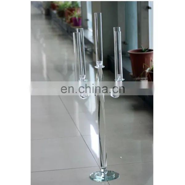 Set of Crystal Candle Holders 5 Arms Glass Candle Flame Protectors Candlestick