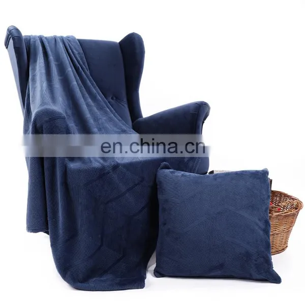 China Products 100%polyester Navy Blue Double Sides Flannel 3D Embossed Chevron Pattern Fleece Cushion Pillow photo-6