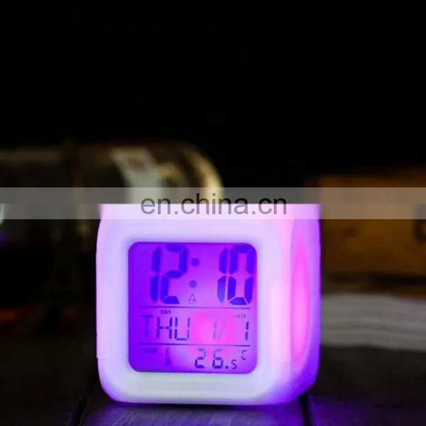 Dice Shape Small Square Cube Glowing LED 7 Colors Changing Home Desk Digital Alarm Clock photo-3
