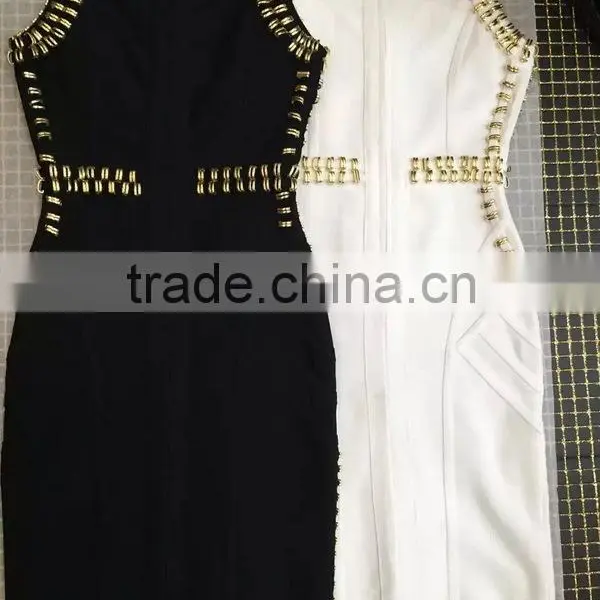 Summer Dress Wholesale 2015 New White Black Sleeveless Beading Sey Bodycon Celebrity Party Pencil Women Bandage Dress Bandage Bo photo-3